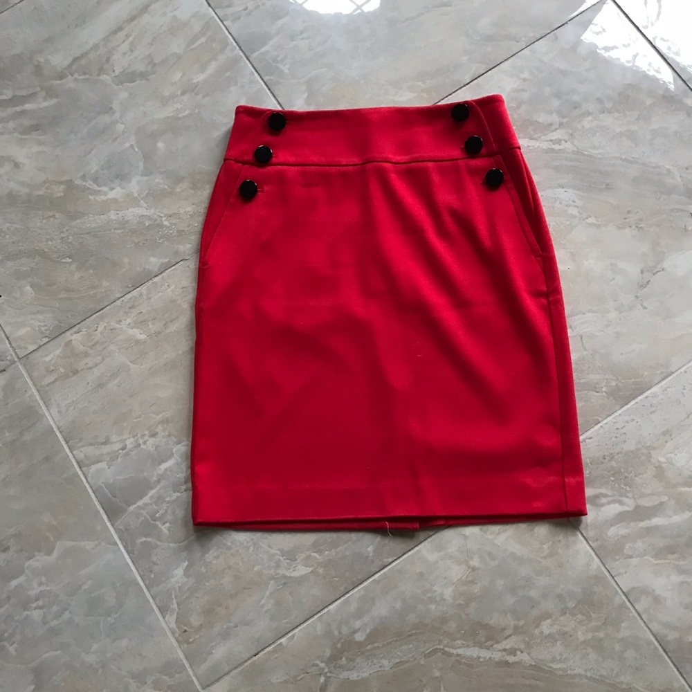 LOFT Red Skirt with Black Buttons